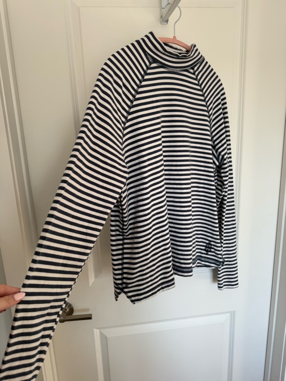 FP Movement by Free People Restoration Yarn Dye Stripe Layer Navy and White Top - Picture 7 of 15